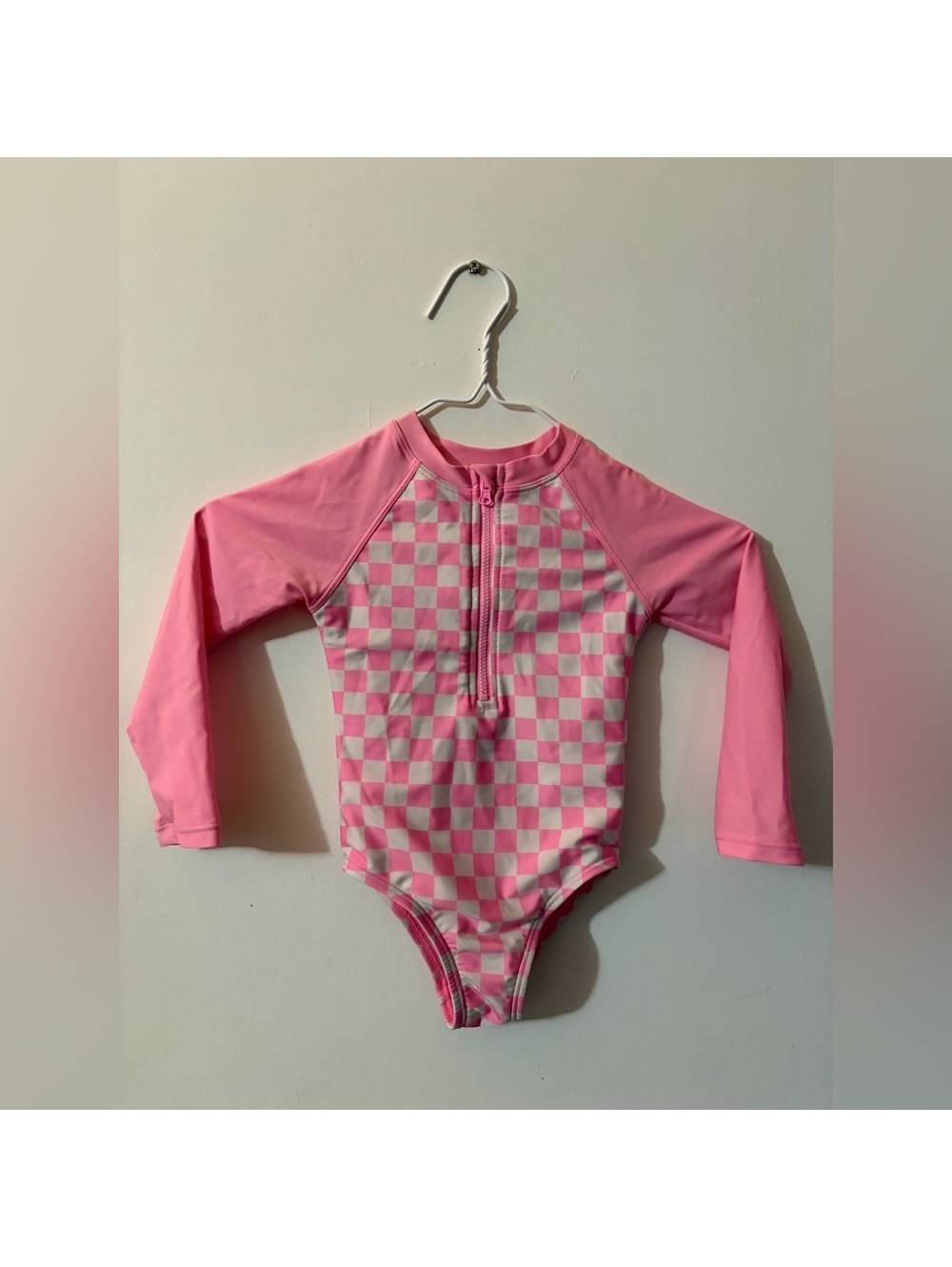 Girls Wonder Nation 3T Pink Checkered long Sleeve Swimsuit Tote2